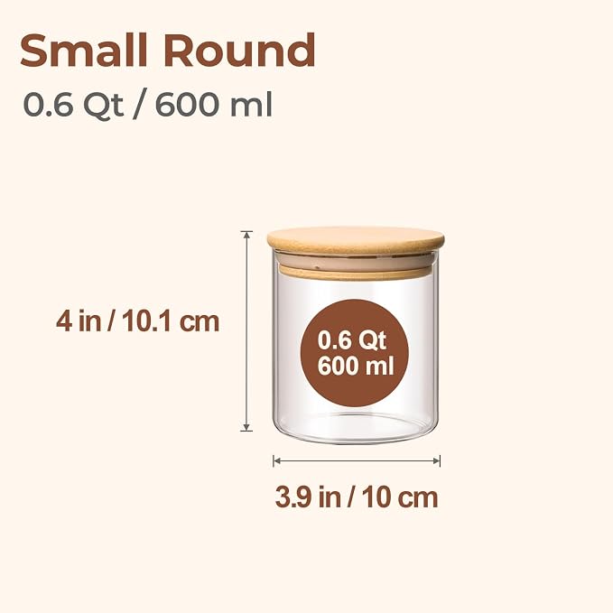 ComSaf Glass Storage Containers With Lids 0.6 Qt, 6 Pack Small Glass Jars | Small Glass Containers, Spice Jar 20oz, Snack Station Organization, Coffee Bar Organization, Size For Subpackage, BPA Free
