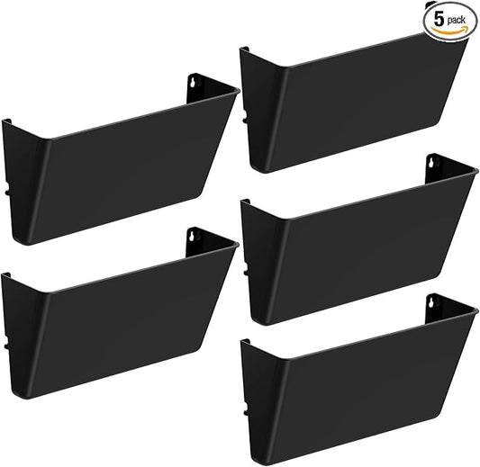 Gawerk Clear Acrylic Single Pocket, Plastic Hanging Wall Mount File Holder for Office Home (Black, 5 Pack)