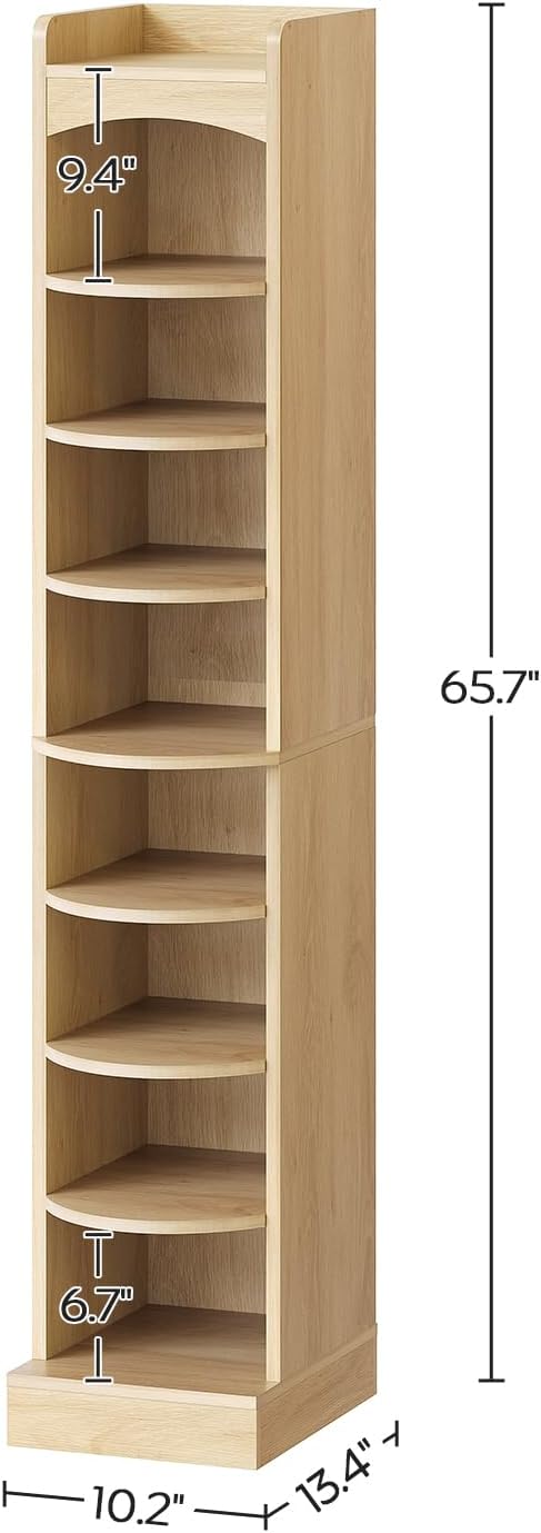 9-Tier Tall Shoe Rack, Wooden Shoe Storage Organizer, Narrow Shoe Cabinet with Removable Shelves for Small Spaces, Holds 9 Pairs of Shoes, for Entrance, Hallway, Natural SS02NL