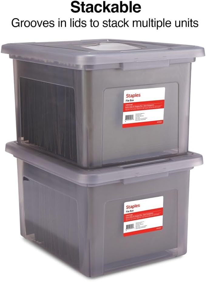 STAPLES File Box Plastic File Box Snap, Letter/Legal Size, Frost Gray, 2/Pack