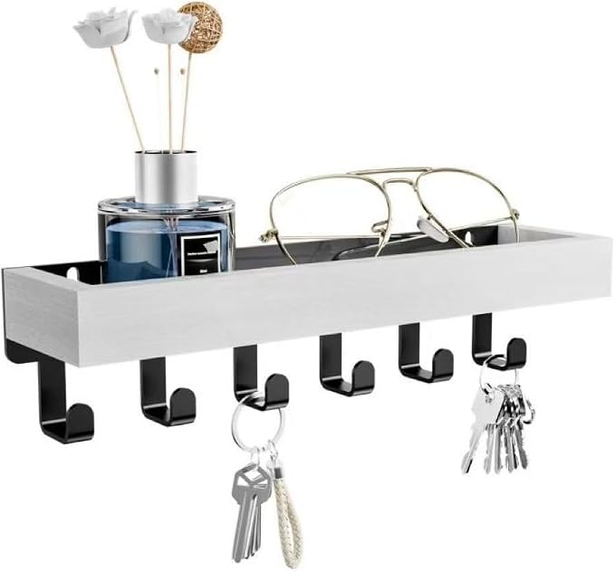 Wall Mounted Keychain with Shelving - Decorative Mailing Organizer and Key Hook for Entrance Channels with Mounting Hardware (9.64" W x 2.36" H x 2.75" L)