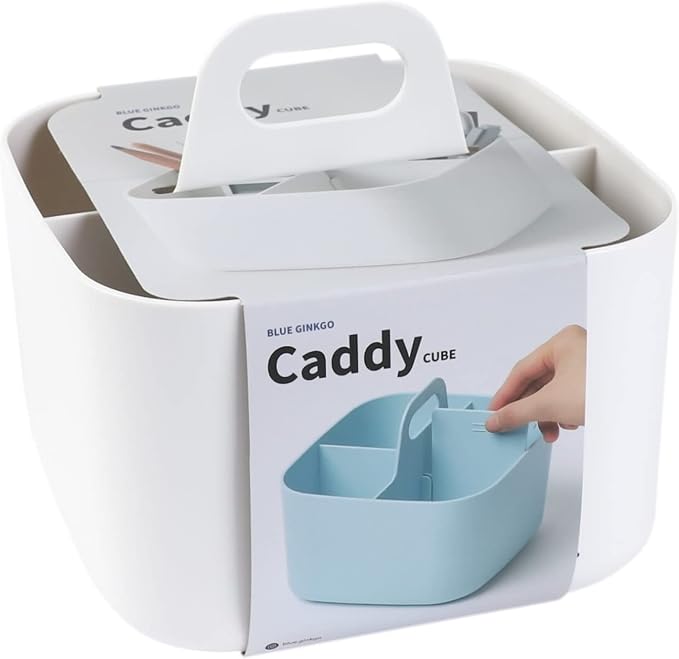 BLUE GINKGO Stackable Organizer Caddy, Square, White, Made in Korea | Portable. Adjustable. Home, Office & School Storage.
