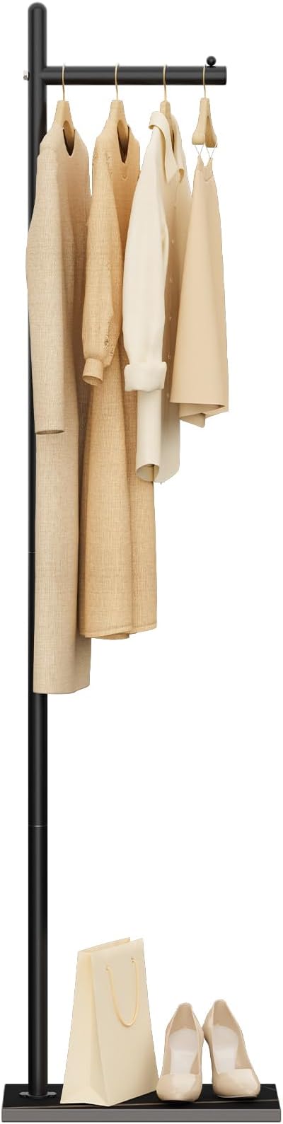 Yawinhe Metal Coat Racks with Square Base,L-Shaped Clothes Stand,Black | Freestanding Hall Tree for Bedroom;Clothes Hanger Stand Suitable for Entryway; Stable Clothing Rack for Hallway
