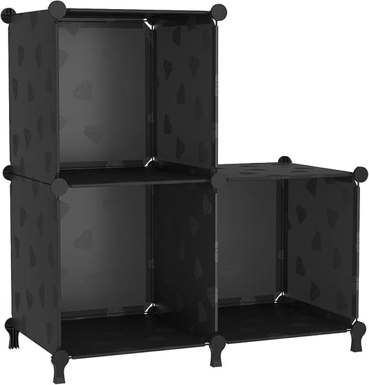UNKU 3 Cube Storage Organizer, Closet Organizer Storage Shelves,Black | DIY Stackable Bookcase, Clothes Organizer Shelf for Closet, Bedroom, Living Room, Cabinet, Home, Office