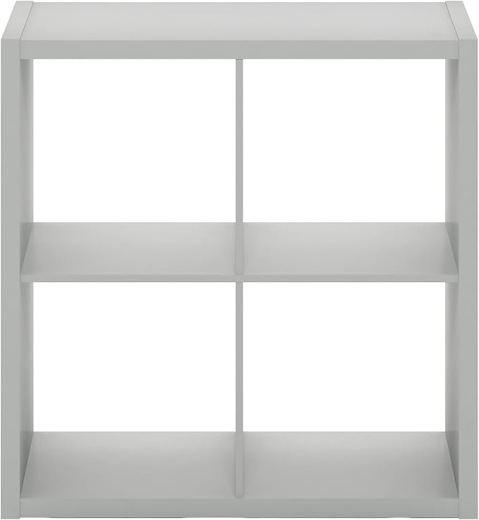 Furinno Cubicle Open Back Decorative Cube Storage Organizer, 4-Cube, Light Grey | 14.6" x 30" x 30", Reversible Bookcase with Open Back, for Living Room, Bedroom, Home Office