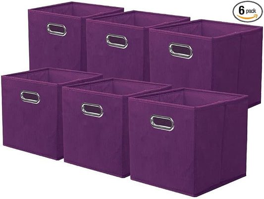 ShellKingdom Storage Bins, Foldable Fabric Storage Cubes with Metal Handle | Cloth Storage Organizer Drawer For Closet And Toys, 11 X 10.5 X 10.5 INCH, 6 Pack (Purple)