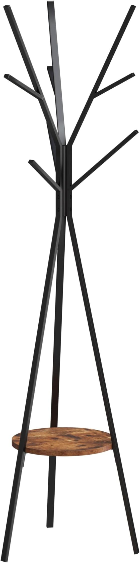 HOME BI Coat Rack, Coat Hanger Stand with Shelves, Freestanding Hall Tree, Metal Hat Hanger with 9 Hooks for Clothes Hats and Scarves, Black and Rustic Brown(Black+Rustic Brown)