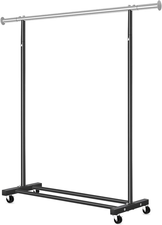 VICERII Clothes Rack, 130LB Capacity Heavy Duty Clothing Rack with Wheels and Bottom Shelf, 52.17 Inch Rolling Racks for Hanging Clothes, Coats, Shirts, Sweaters, Skirts, Dress, Black
