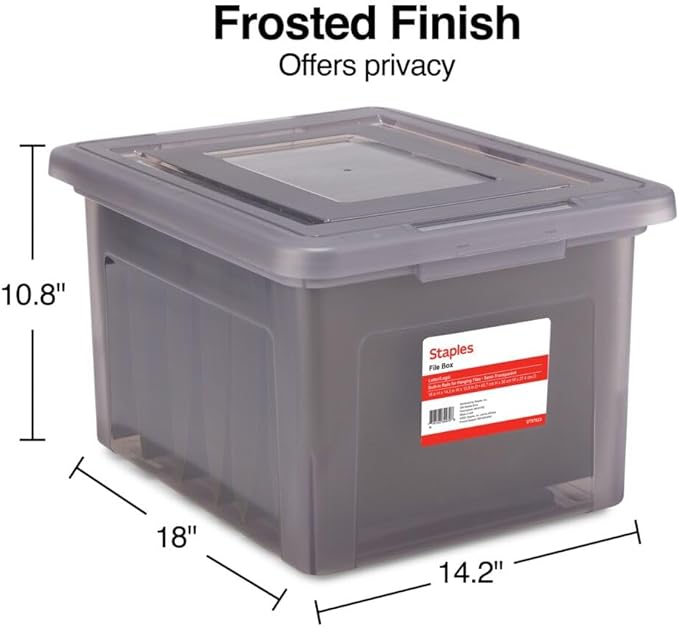 STAPLES File Box Plastic File Box Snap, Letter/Legal Size, Frost Gray, 4/Carton
