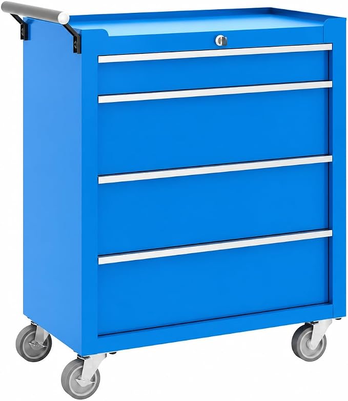 Garvee Rolling Tool Chest, 4 Drawers Tool Storage Cabinet, Toolbox with Wheels, Portable Tool Cabinet Organizer with Locking System & Drawer Liners, Tool Storage Cart for Garage, Workshop, Blue