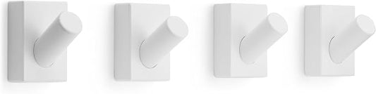 LARHN White Wall Hooks (4-Pack), Wall Mounted Coat Hooks for Wall, Wood Hooks for Hanging - Modern Scandinavian Home Decor - Series 6 | Wood Hooks for Hanging - Modern Scandinavian Home Decor - Series 6