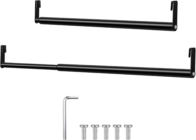 Expandable Closet Rod for Wire Shelf Hanging Clothes Adjustable Heavy Duty Closet Hanging Rod Extender Heavy Duty Hanger Bar Metal Poles for Wardrobes Hanger, 1 Pack(24-41 Inch,Black)