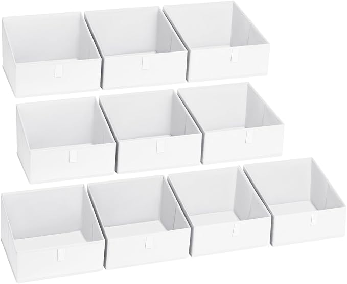 DIMJ Closet Storage Bins 10 Pack - Fabric Storage Baskets for Shelves, Collapsible Clothes Organizer, Trapezoid Shelf Organization Storage Cubes for Purse, Toys, Books, Towel, Clothes, White
