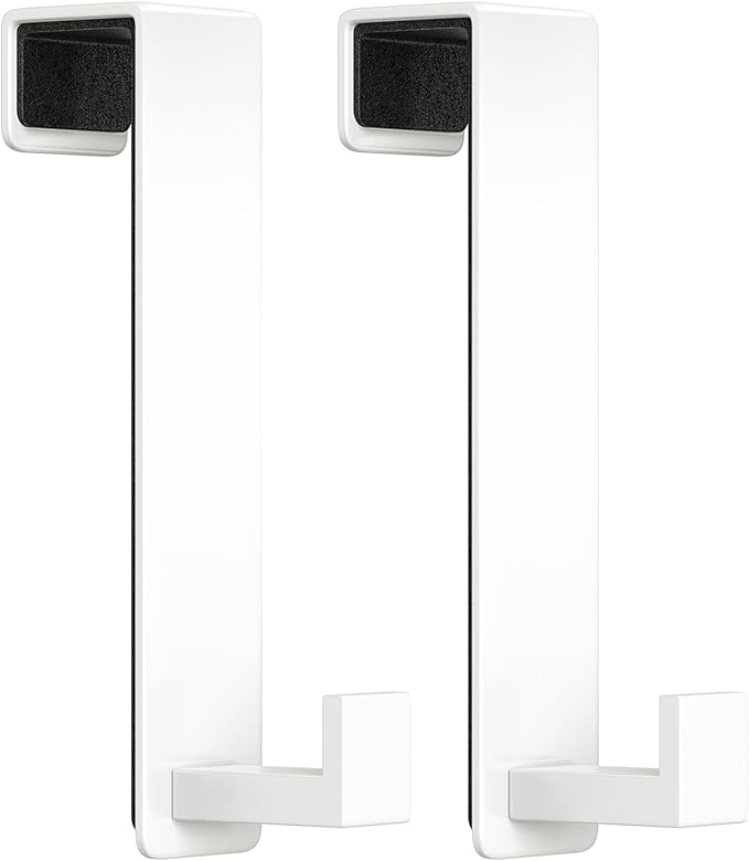WUIVIUT Heavy Duty Over The Door Hooks, Easy Install Door Holder for Coats, Stainless Steel Hanger Hook for Bedroom, Office, Towel (White, L Shape 2 Pack, Fits 1-3/4'' Thick)