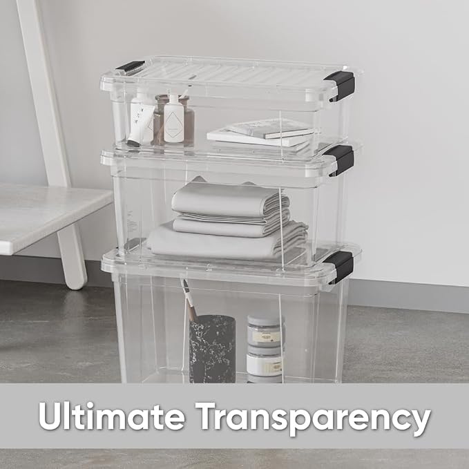 Superio Clear Storage Box with Lid, Plastic Container Bin for Organizing, Stackable Crate, BPA Free, Non Toxic, Odor Free, Organizer for Home, Office, School, and Dorm (14.7 Qt (Deep)