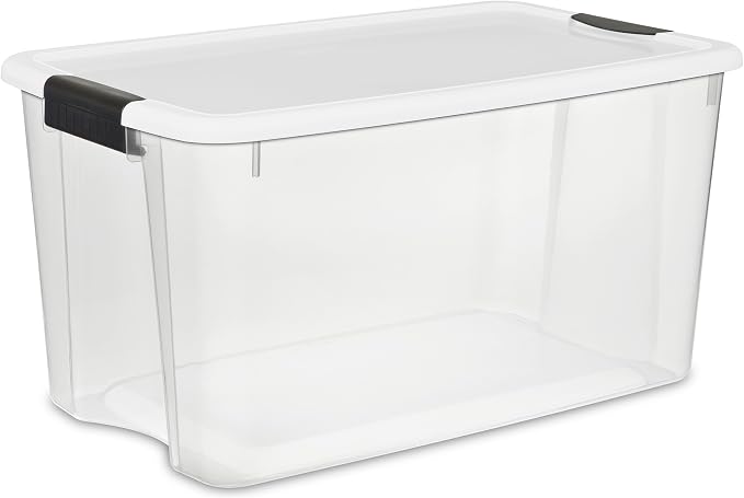Sterilite 12-Pack Ultra Latching Box, Storage Bins with Lids, Clear Plastic, 70 Quart - Heavy-Duty Organizing Containers for Closet, Bathroom, and Office