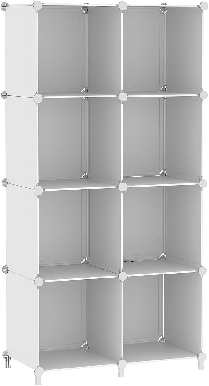 AWTATOS 8 Cube Storage Organizer, Closet Organizer Storage Shelf, White | DIY Stackable Storage Cubes Shelves for Closet, Bookcase Bookshelf, Plastic Shelving for Bedroom, Home Office