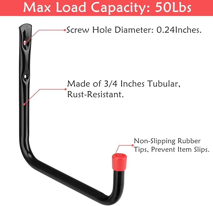 8 Pack Wall Mount Storage Hooks, 9.6IN Garage Utility Hanger for Ladder, Hold Chairs, Garden Tool, Hose, Bike