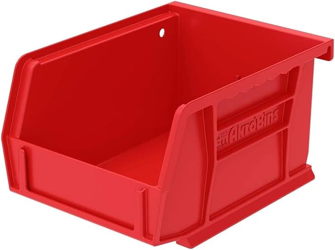 Akro-Mils 30210 AkroBins Plastic Storage Bins, 5"x4"x3", Red, 24-Pack | Space-Saving Stackable Bins for Garage, Pantry, Craft Organization