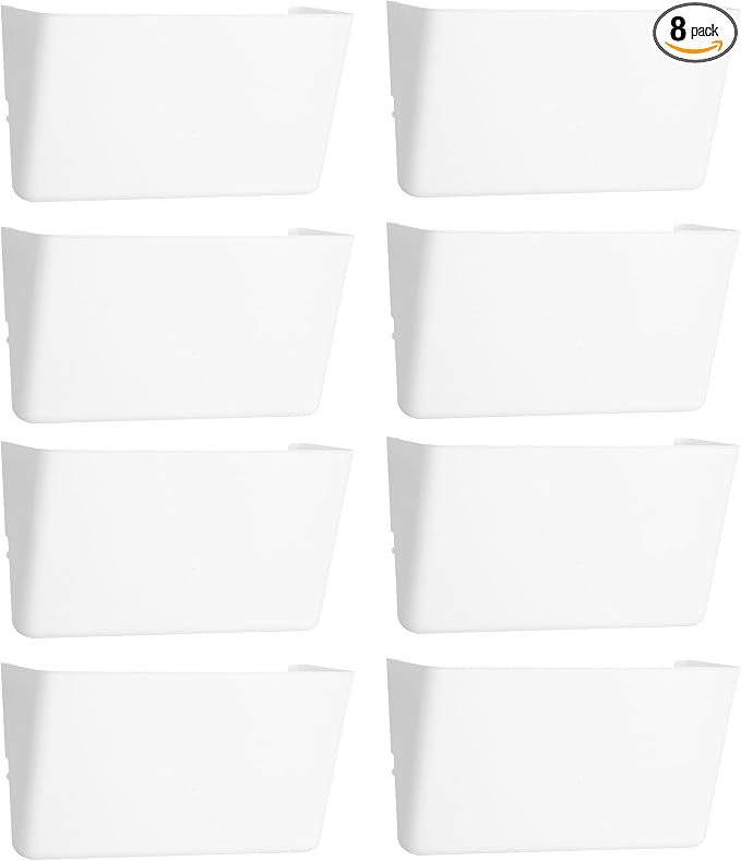 EASEPRES 8 Pack White Plastic Single Pocket Hanging File Organizer, Wall Mount Paper Mails Magazines Holder, Mounted Folder Bins for Office, School and Home, 12.99x4.13x7.48 inches