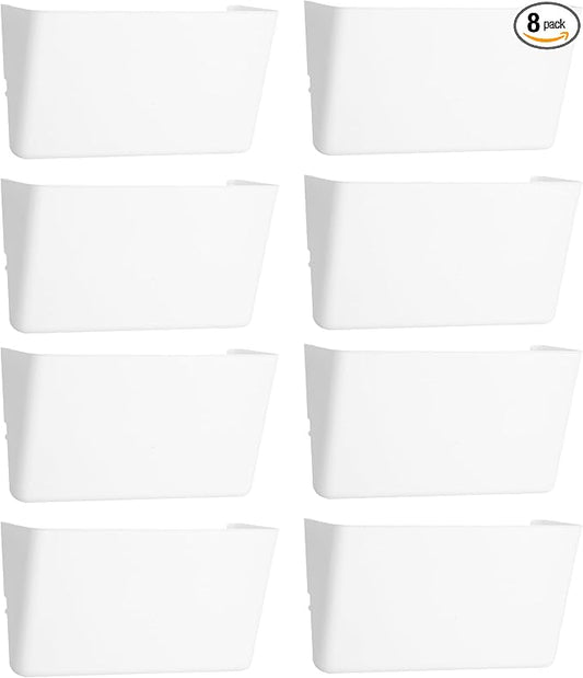 EASEPRES 8 Pack White Plastic Single Pocket Hanging File Organizer, Wall Mount Paper Mails Magazines Holder, Mounted Folder Bins for Office, School and Home, 12.99x4.13x7.48 inches
