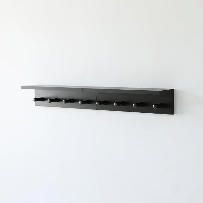 Entrance Coat Rack ，Coat Hooks, Wall-Mounted Wooden Hook Rack, Wall-Mounted Shelves are Very Suitable (Black Color Finish—A-2)