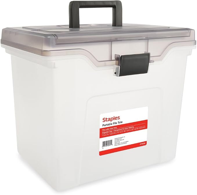 STAPLES File Box File Portable Tote, Letter Size, Clear, 2/Pack