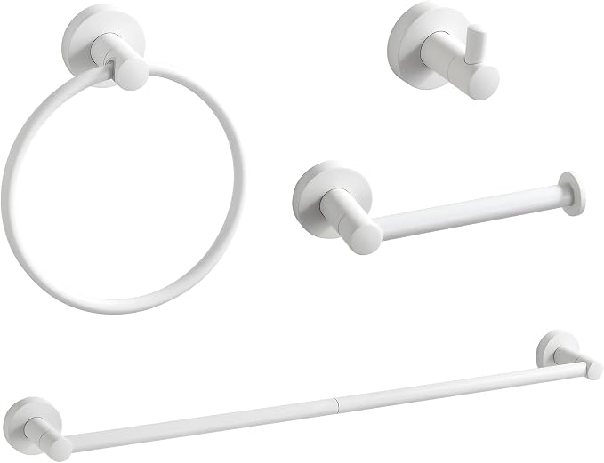BGL Bathroom Accessories Set 4-Pieces White Zinc Alloy Wall Mounted Towel Racks for Bathroom