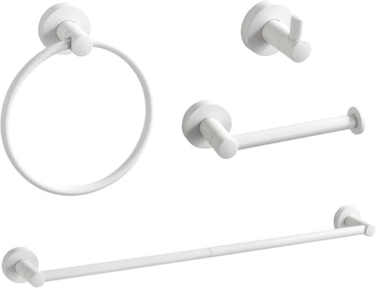 BGL Bathroom Accessories Set 4-Pieces White Zinc Alloy Wall Mounted Towel Racks for Bathroom