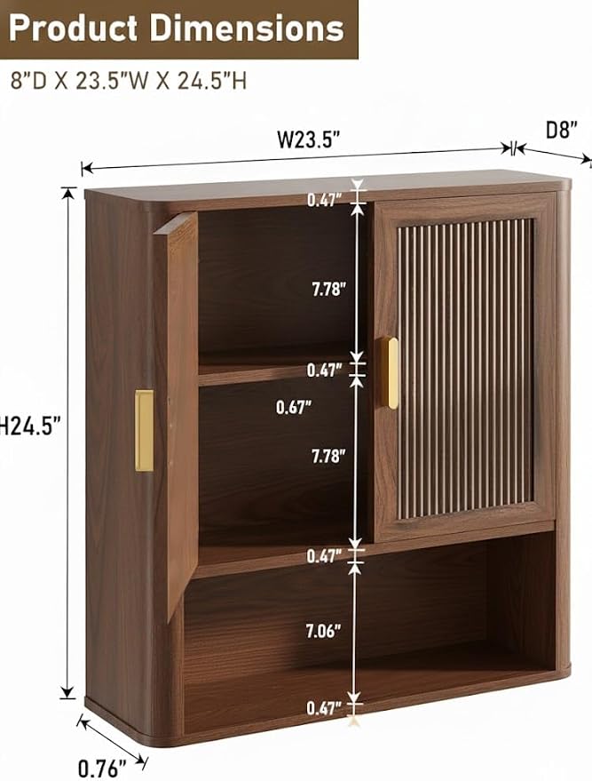 INNOD Bathroom Storage Cabinet, Medicine Cabinet with Adjustable Wood Shelf & Doors, Over The Toilet Storage Cabinet for Laundry Room & Kitchen & Living Room (Walnut)