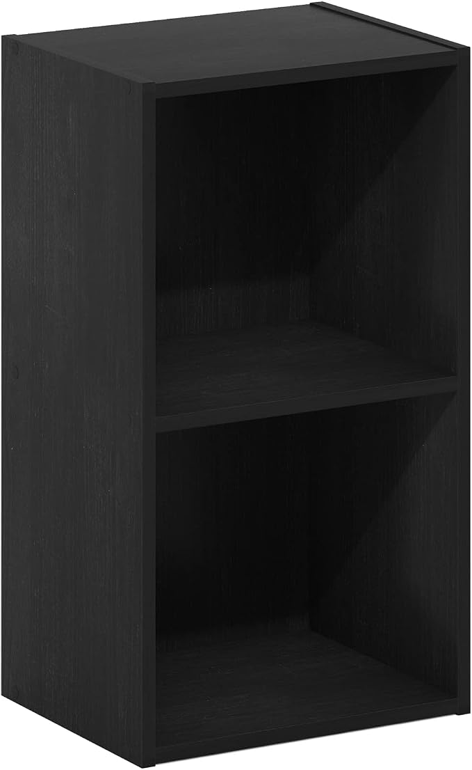 Furinno PASIR Book Shelf, 2-Tier Modern Bookshelf, Open Shelves Bookcase 9 x 12 x 21, Easy Assembly, for Living Room, Bedroom, Home Office, Blackwood