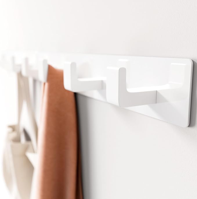 White Coat Rack Wall Mount - 12.5" Rail with 4 Right-Angle Hooks(2 Pack) | Drill-Mounted Organizer for Coats, Hats, Bags in Entryway, Bathroom, Bedroom