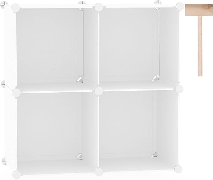C&AHOME Plastic Cube Storage Organizer, 4-Cube Shelves Units, Milky | DIY Modular Bookshelf, Portable Closet Organizers and Storage Ideal for Bedroom, Office, 24.8" L x 12.4" W x 24.8" H