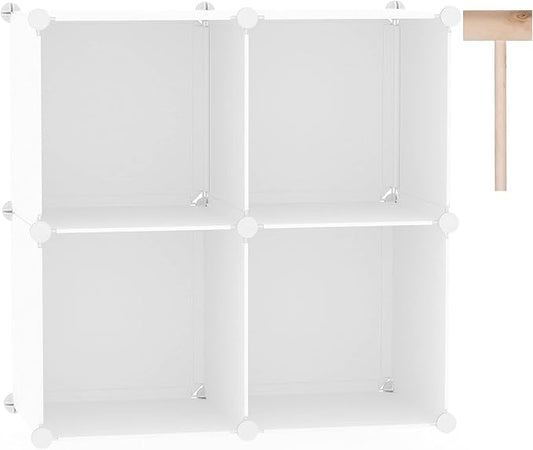 C&AHOME Plastic Cube Storage Organizer, 4-Cube Shelves Units, Milky | DIY Modular Bookshelf, Portable Closet Organizers and Storage Ideal for Bedroom, Office, 24.8" L x 12.4" W x 24.8" H