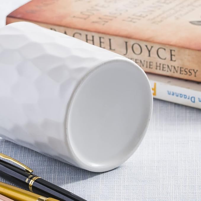 Ceramic Aesthetic Pen Holder for Desk Cute White Pencil Holder Cup Pot Desk Organizer Office Supplies - Stylish Office Decor, Makeup Brush Holder,Toothbrush Holder (White)