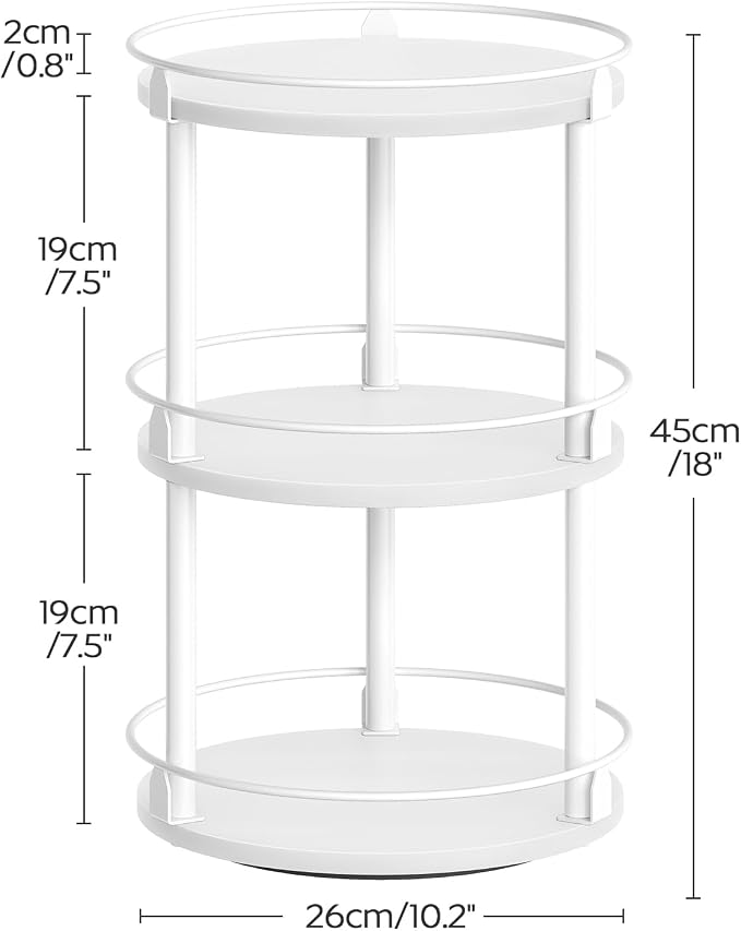 YATINEY Lazy Susan Organizer, Rotating Spice Rack, 3 Tier Spice Turntable Organizer, Industrial Turntable Spice Holder, for Kitchen Countertop and Cabinet, Compact and Versatile, White SR23WW