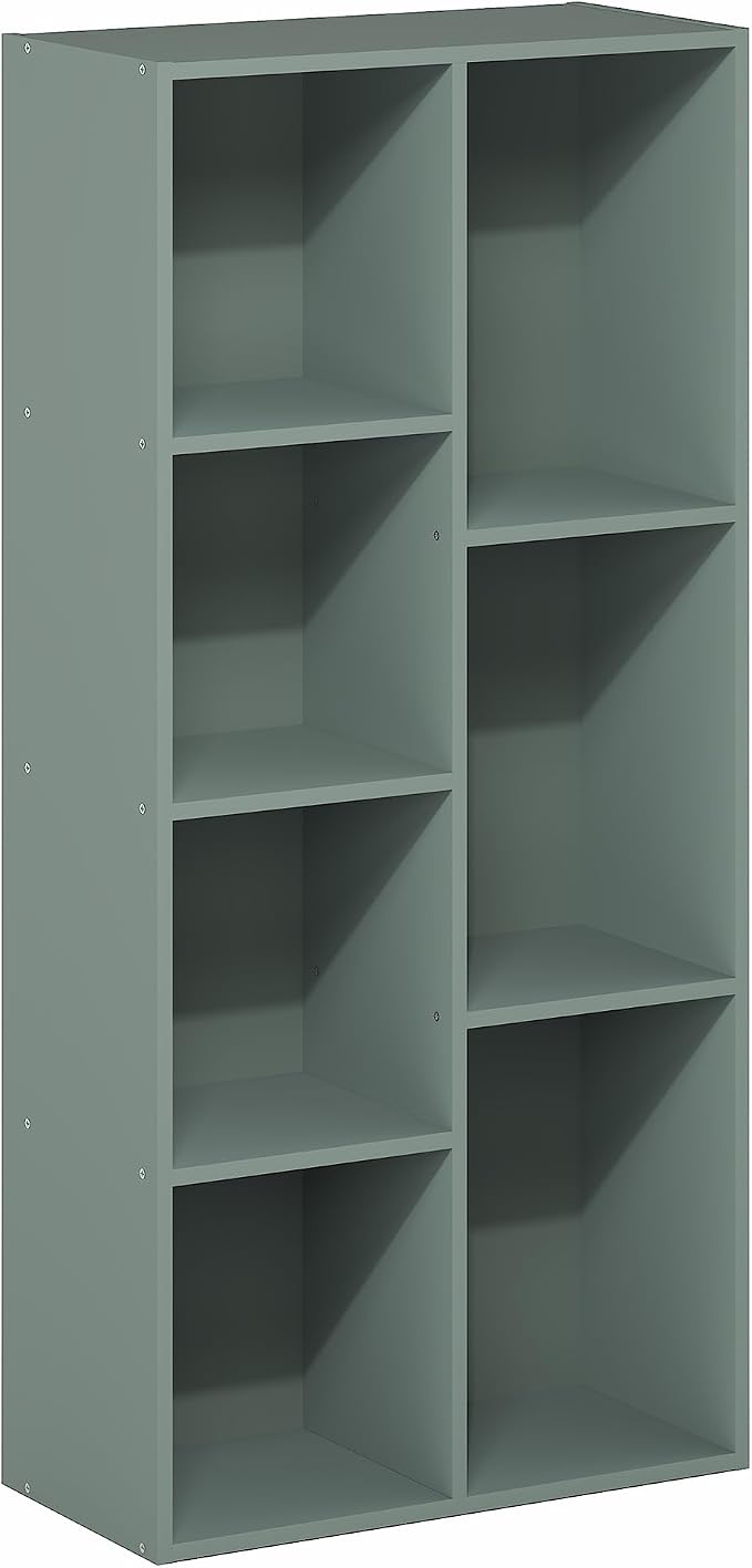 Furinno LUDER Book Shelf, 7-Cube Bookshelf, Bookcase with Open Shelves, 9.4 x 19.5 x 41.7, Easy Assembly, for Living Room, Bedroom, Home Office, Sage Green