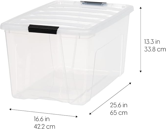 IRIS USA 72 QT Plastic Storage Box with Lid and Latches - 8 Pack - BPA-Free, See-Through Organizing Solution, Durable Nestable Stackable Containers, Secure Pull Handle - Clear