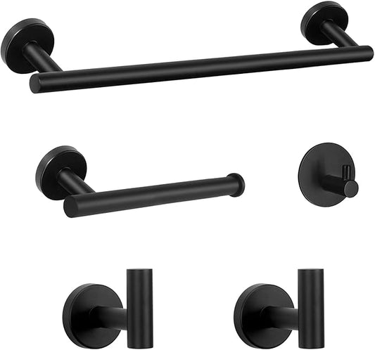 NearMoon Bathroom Hardware Set SUS 304 Thicken Stainless Steel-Towel Bar Set Include 16" Towel Rod, Toilet Paper Holder, Multifunctional Hooks Bathroom Accessories (Matte Black, 5 Pcs)