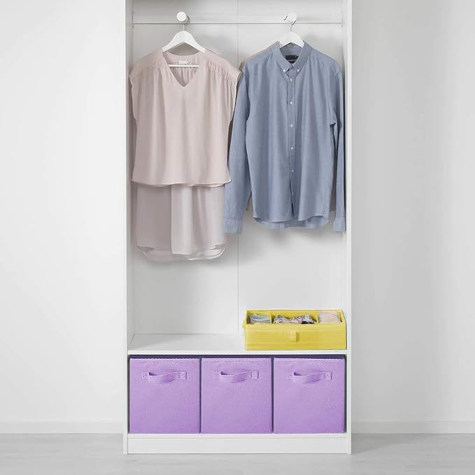 PowerKing Collapsible Storage Cubes, Farbic Storage Bins, Purple, 6 Pack | Sturdy, Lightweight, Easy Pull Handle, Closet & Shelf Organizer, Clothes and Toys Storage, 10.5'' x 11'' x 10.5''