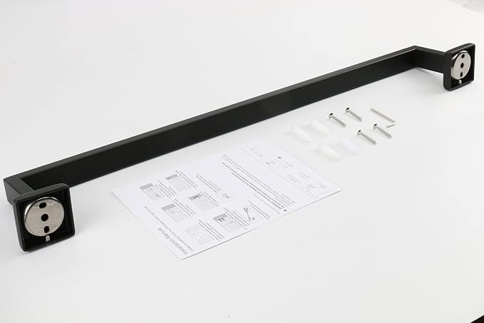 TocTen Bath Towel Rack - Square Base Thicken SUS304 Stainless Steel Towel Bar for Bathroom, Bathroom Accessories Towel Rod Heavy Duty Wall Mounted Towel Holder. (Black, 30)