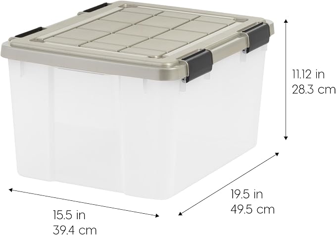 IRIS USA 2-Pack 44 Qt Storage Bins with Gasket Lids, Clear/Chrome | WeatherPro seal helps protect bulky items for moving, garage, attic and basement storage