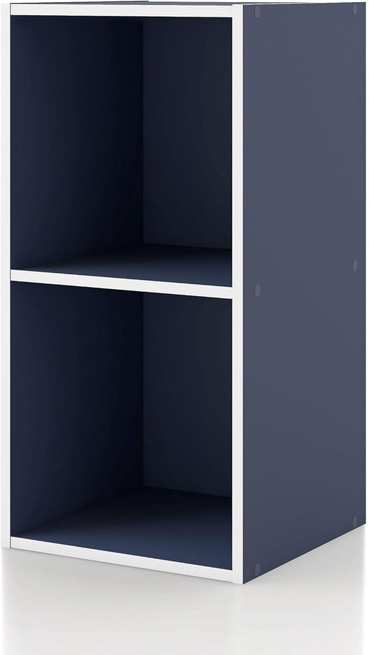 Homes: Inside + Out Apexa 2-Cube Storage Organizer Shelves, Stackable Wood Bookcase Fits Cubby Bins for Organization, Dorm Teen Room Decor & Home Office, Steel Blue
