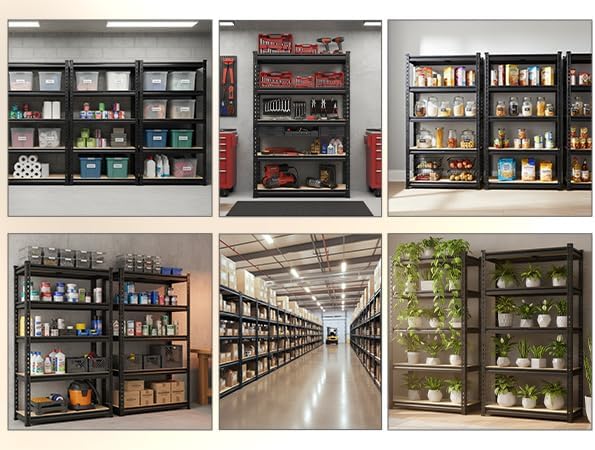 REIBII Set of 3 Storage Shelves 5 Tier Garage Shelving Heavy Duty Load 2000LBS, 60" H x 27.6" W x 11.8" D Adjustable Metal Shelving Unit, Utility Rack Shelf for Basement Pantry Shed Warehouse