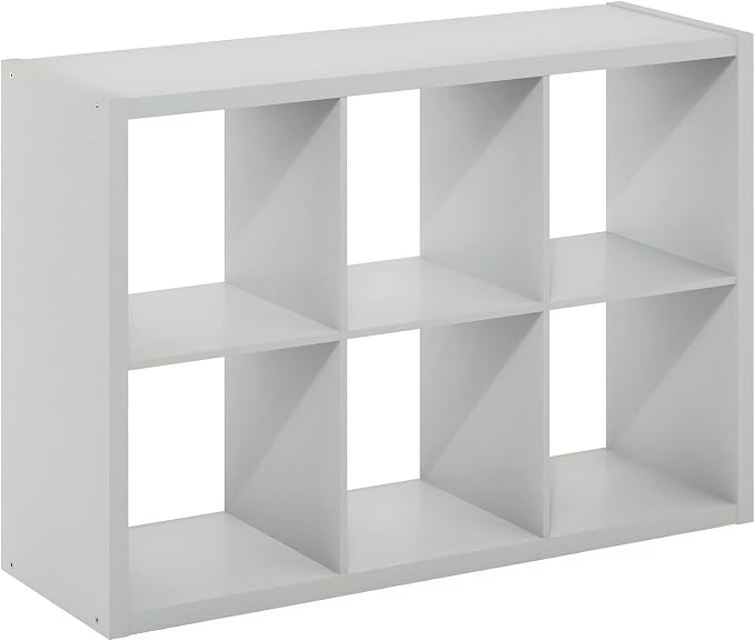 6-Cube Cubicle Bookshelf, Cube Bookcase with Open Back, Reversible Book Shelf, Cube Storage Organizer, 15 x 44 x 30, for Living Room, Home Office, Light Grey