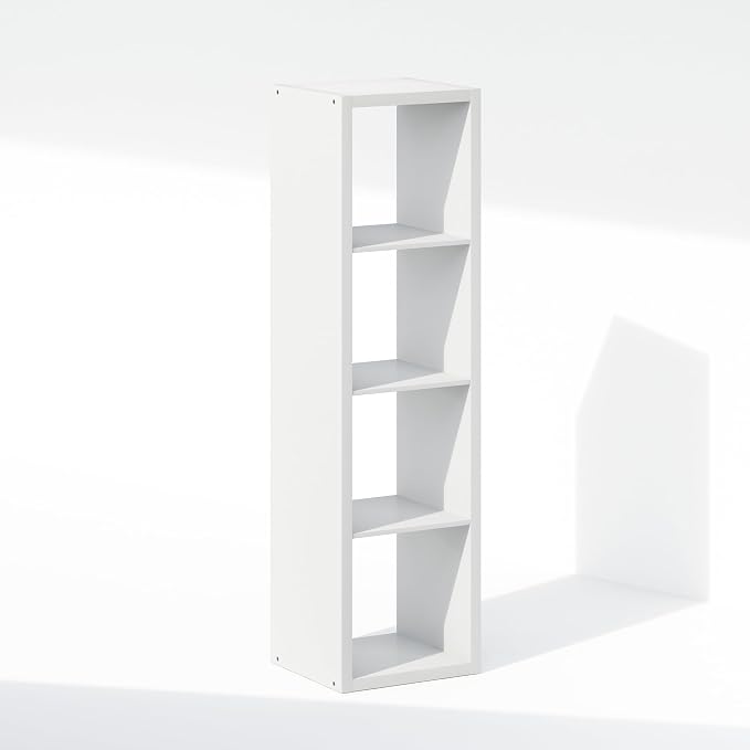 Furinno Cubic Extra Thick 4-Cube Closet Organizers and Storage, White | 14.6 x 16 x 58 in, Vertical Open Shelf Closet Storage, Closet Organizer, for Wardrobe, Bedroom, Living Room