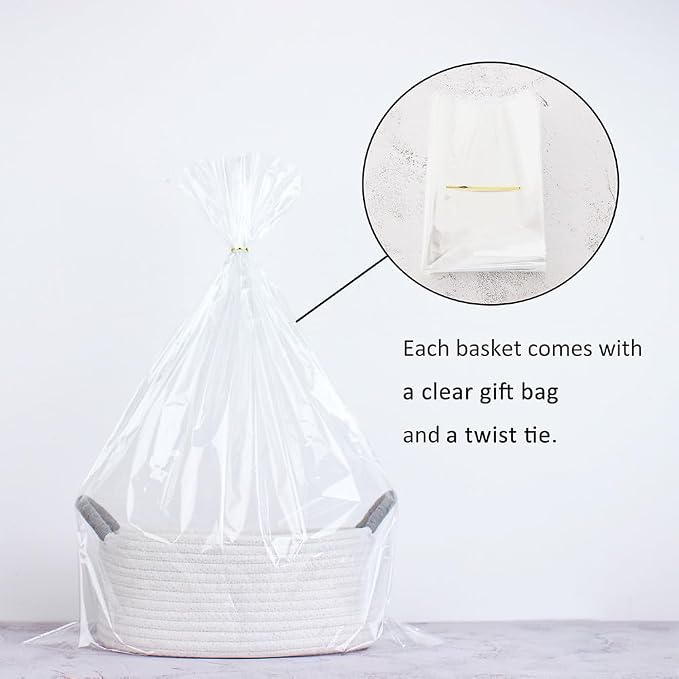 Yimi's Dream White Cotton Rope Gift Basket with Gray Handle, 12 x 8 x 5 in | Oval Woven Small Basket for Gifting, Baby Shower, Nursery, Cat or Dog Toys, Shelves, Birthdays, and Shelves Home Décor