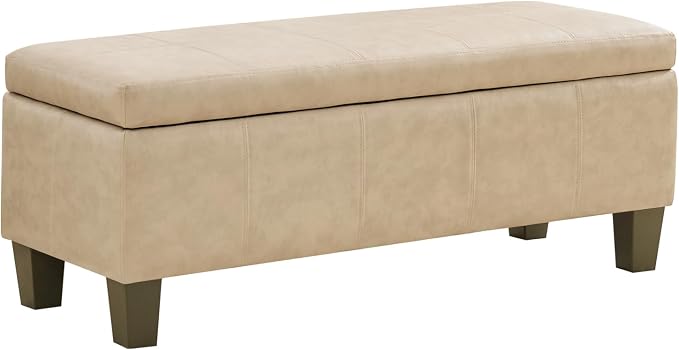 41" Storage Ottoman, Storage Bench with Safety Hinge, Upholstered Synthetic Leather Ottoman Bench for Bedroom, Living Room, Entryway, Hallway, Foot Rest, Support 500lbs