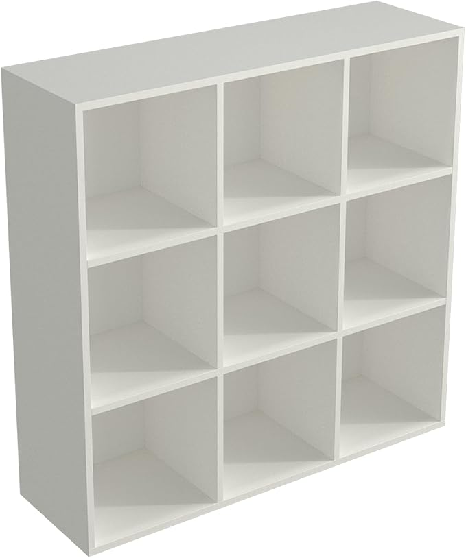 OSCHF 9-Cube Storage Shelf Bookcase, Warm White | Wooden 3-Tier Open Bookshelf, Fits 11×11" Bins, Vertical or Horizontal Use, Full Back Panels, For Home Office