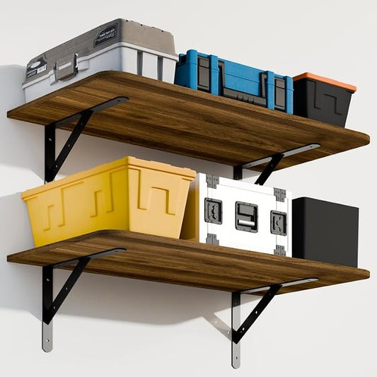 Dogsky 2-Pack Garage Storage Shelving Wall Mounted, 3x2Ft (36x24In) Heavy Duty Wood Floating Wall Shelf, 300lbs Capacity Shelves for Garage, Closets, Utility Rooms and Kitchens, Walnut
